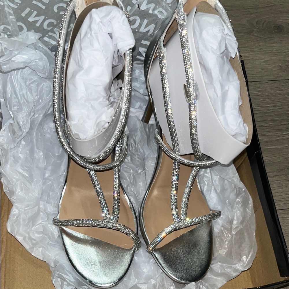 I.N.C Silver Blingy Strappy Heels